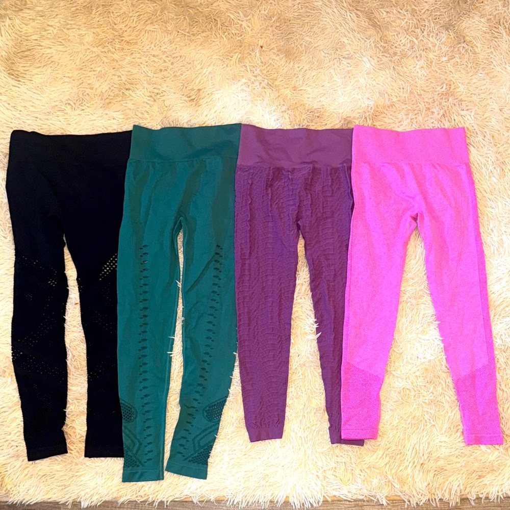 SHEIN Colorful Textured Active Leggings Set - Bundle of 4 - S